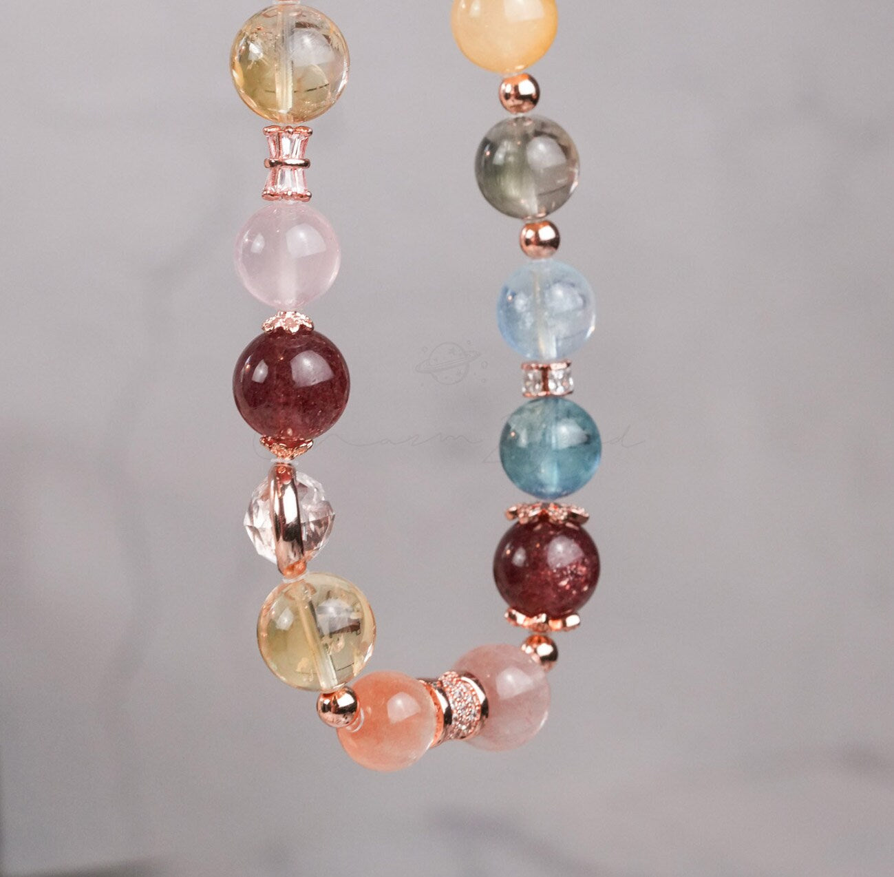Crystals Necklace with Rose Gold Accent Precious Gemstone Natural Crystals Handmade Original Design Necklace