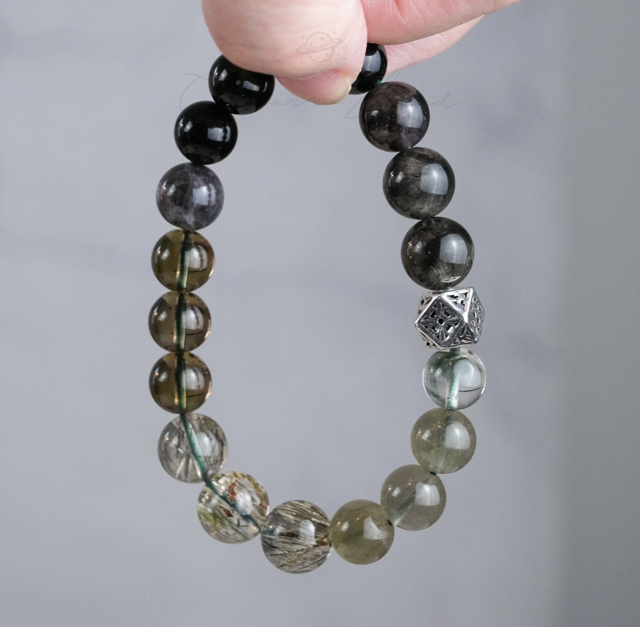 Precious Gemstone Dark Green & Black Powerful Combinations of Fortune Crystals Handmade Original Design Bracelet