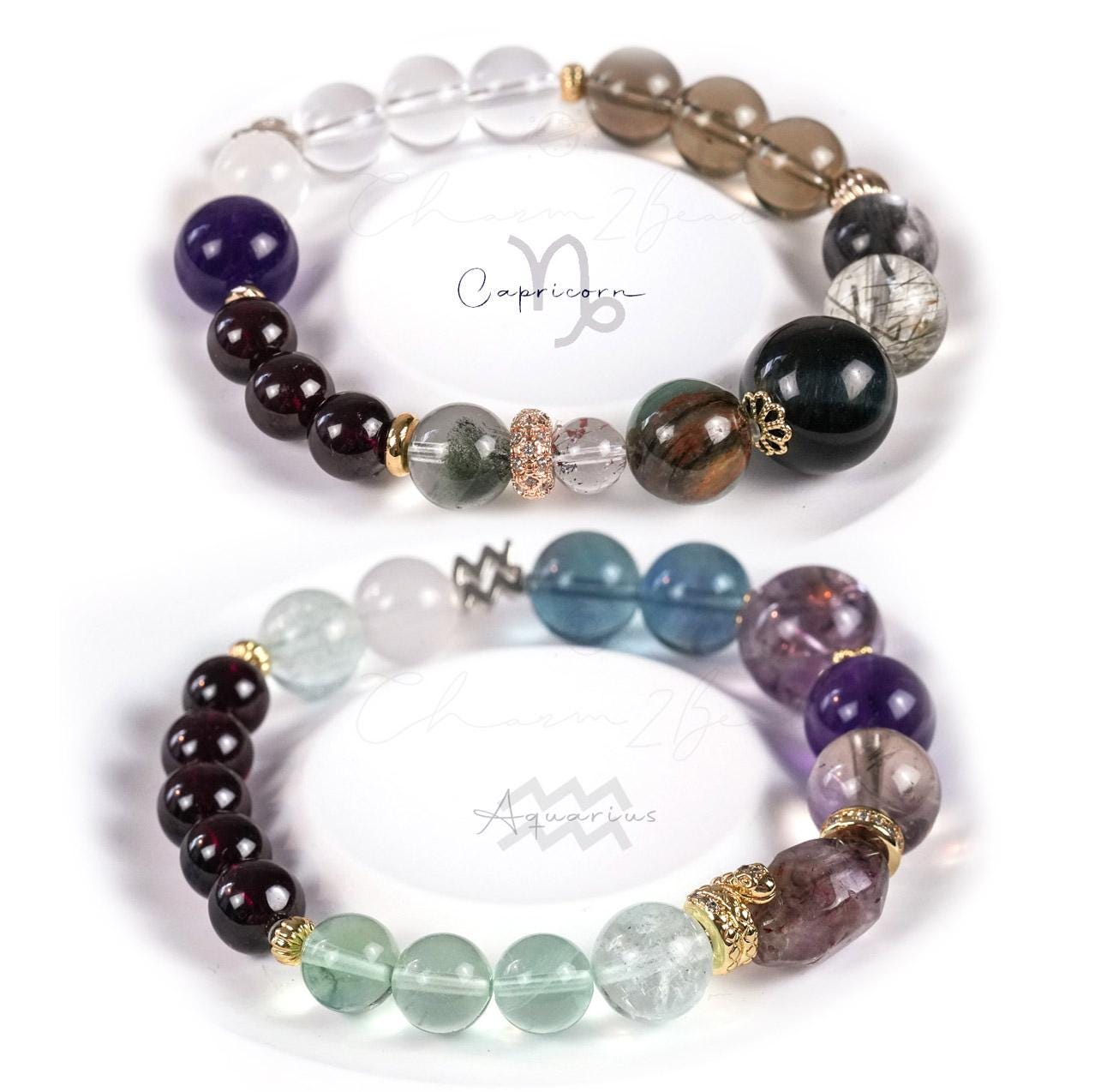 12 Horoscope Zodiac Crystal Bracelet - Elastic Astrology Jewelry Gift - Healing Gemstone Birthday Bracelet