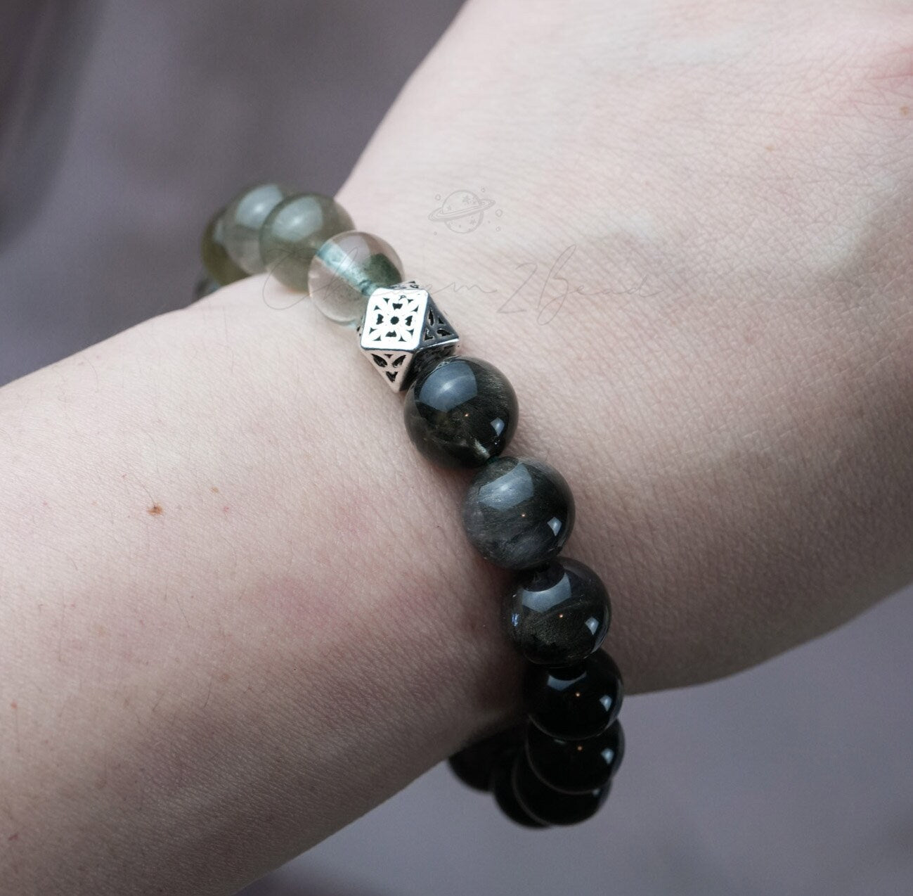 Precious Gemstone Dark Green & Black Powerful Combinations of Fortune Crystals Handmade Original Design Bracelet