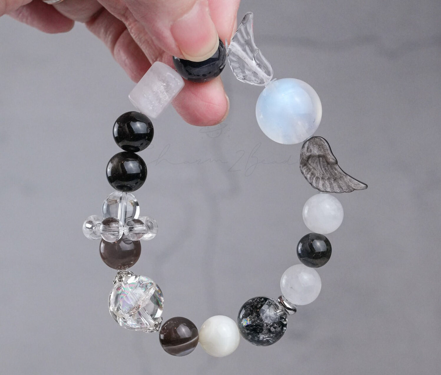 Precious Gemstone ANGEL & DEVIL Powerful Combinations of Healing Crystals Handmade Original Design Bracelet
