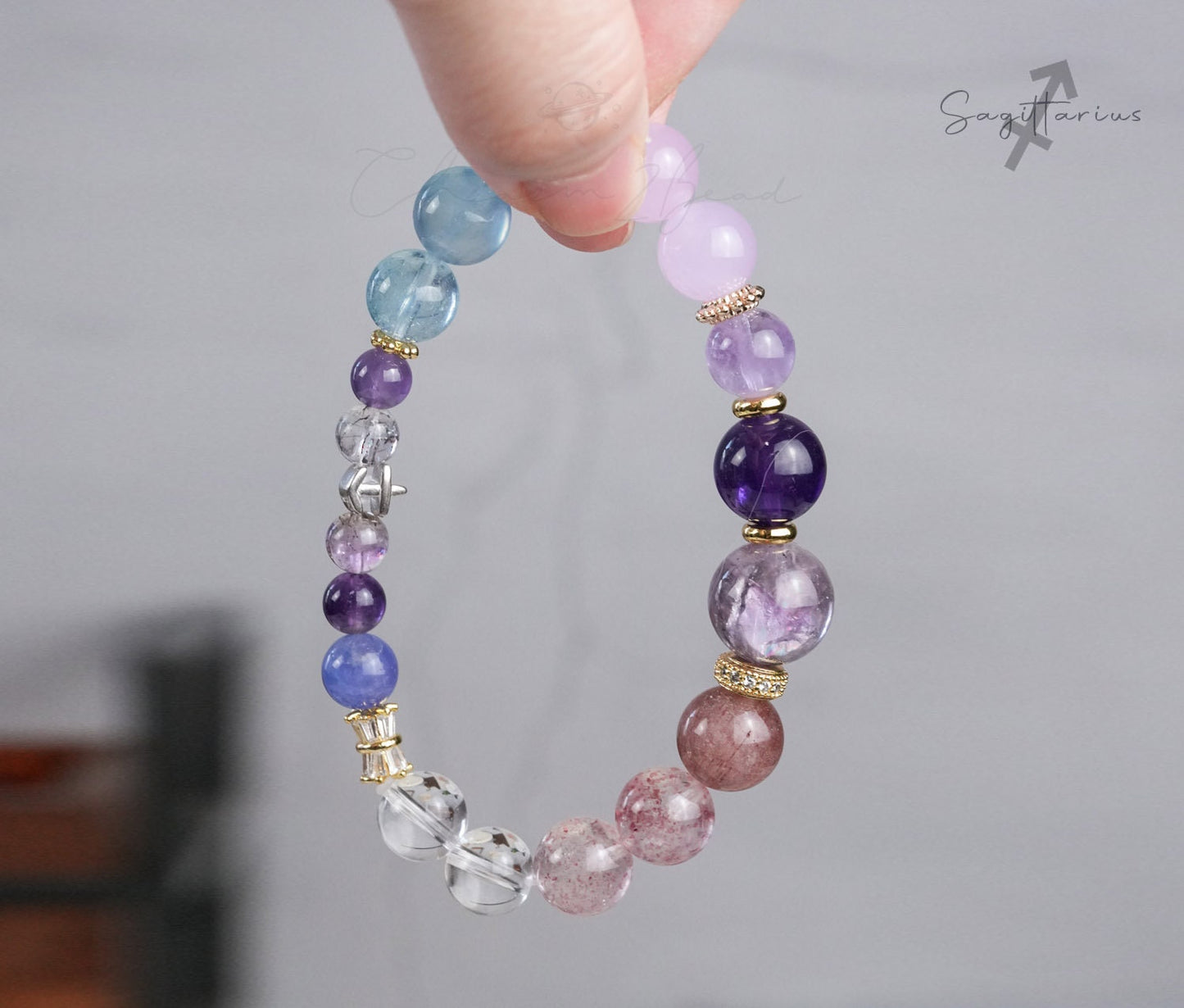 Sagittarius Horoscope Lucky Guardian Crystal Natural Gemstone Bracelet Handmade Original Design on Elastic Band
