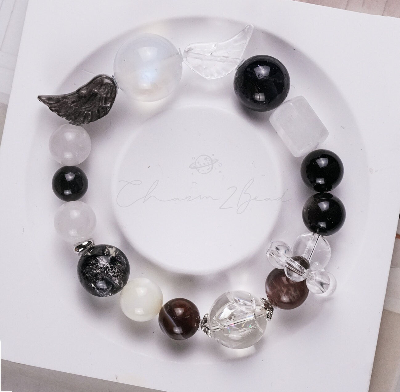 Precious Gemstone ANGEL & DEVIL Powerful Combinations of Healing Crystals Handmade Original Design Bracelet