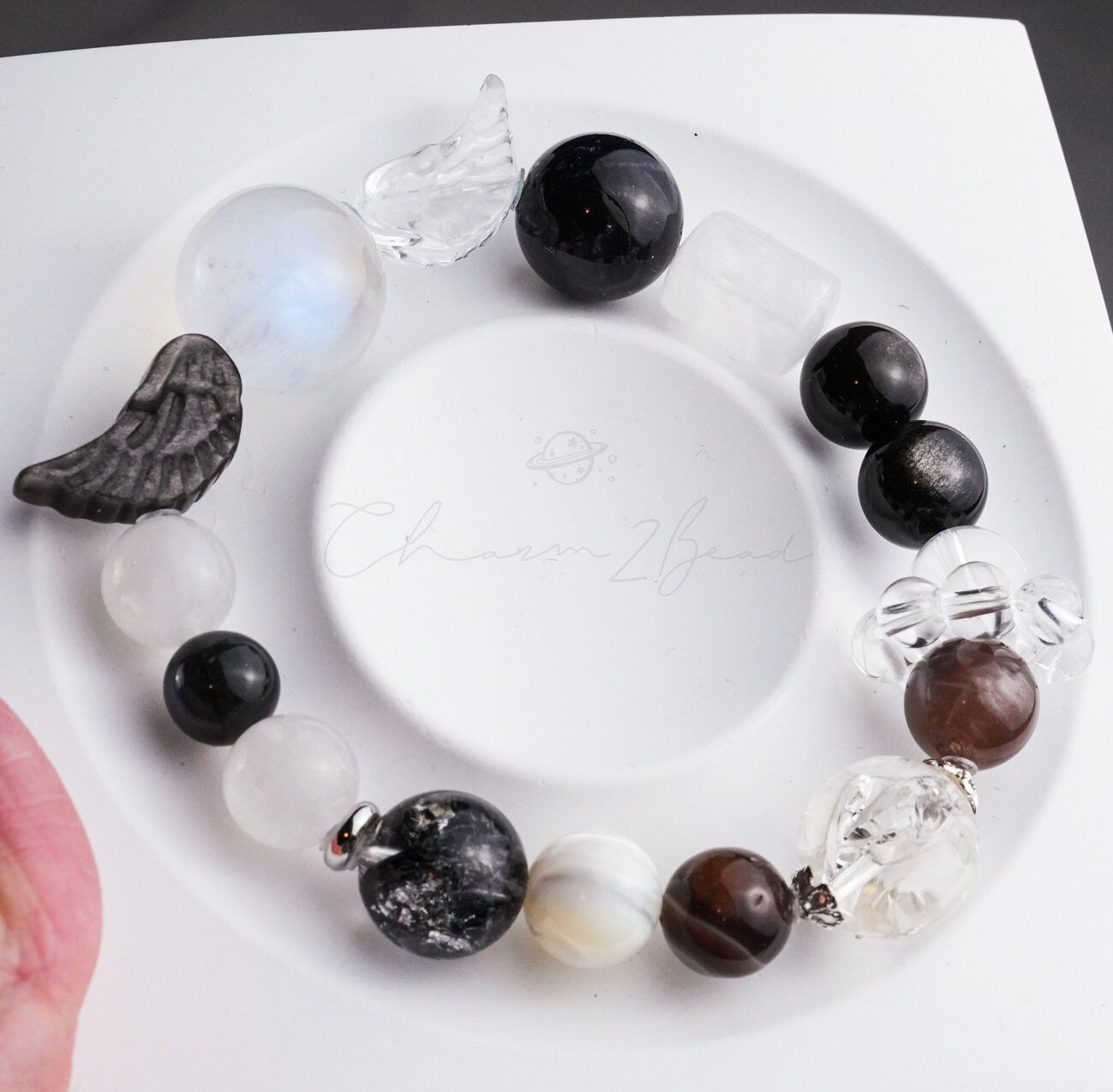 Precious Gemstone ANGEL & DEVIL Powerful Combinations of Healing Crystals Handmade Original Design Bracelet