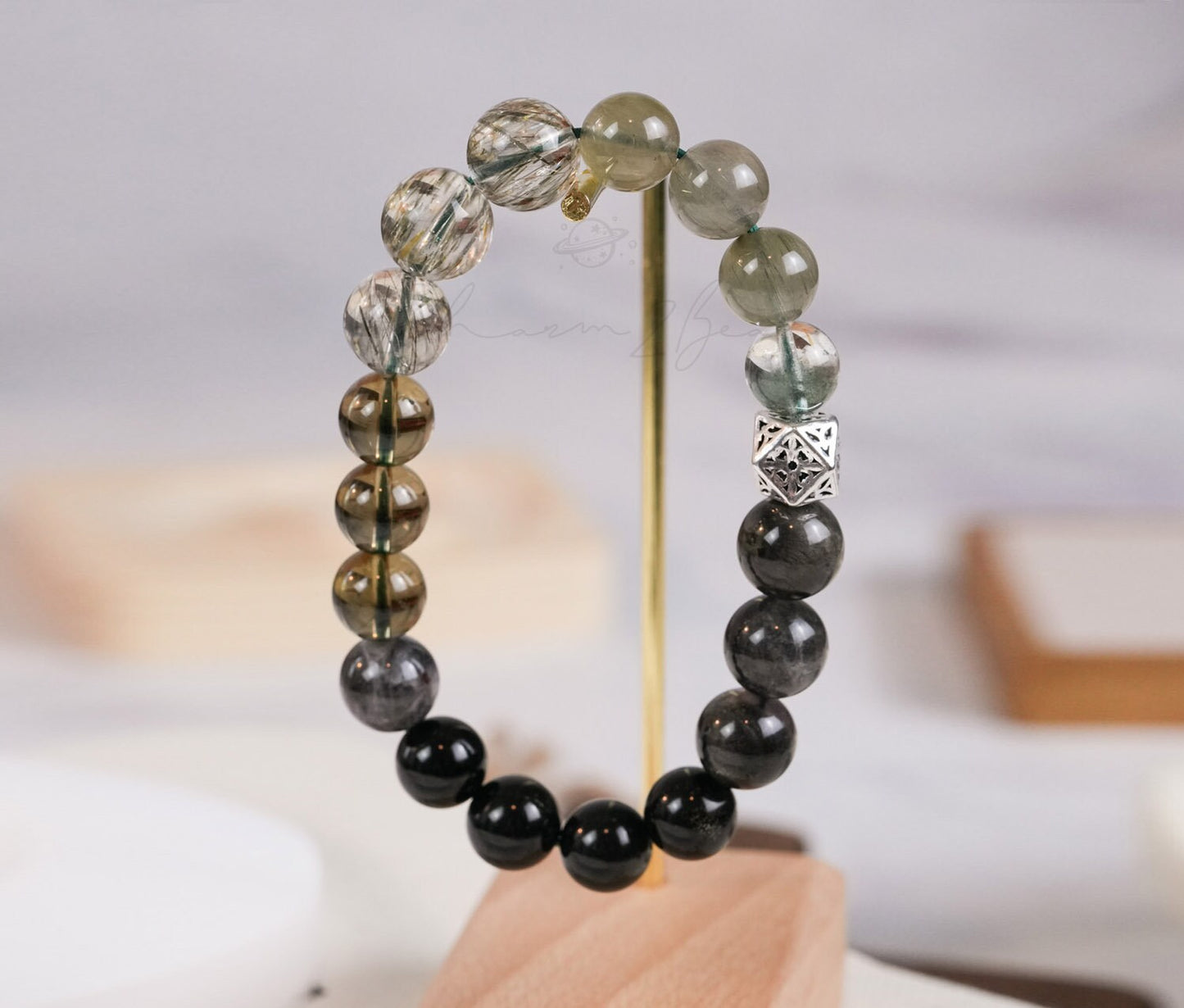 Precious Gemstone Dark Green & Black Powerful Combinations of Fortune Crystals Handmade Original Design Bracelet