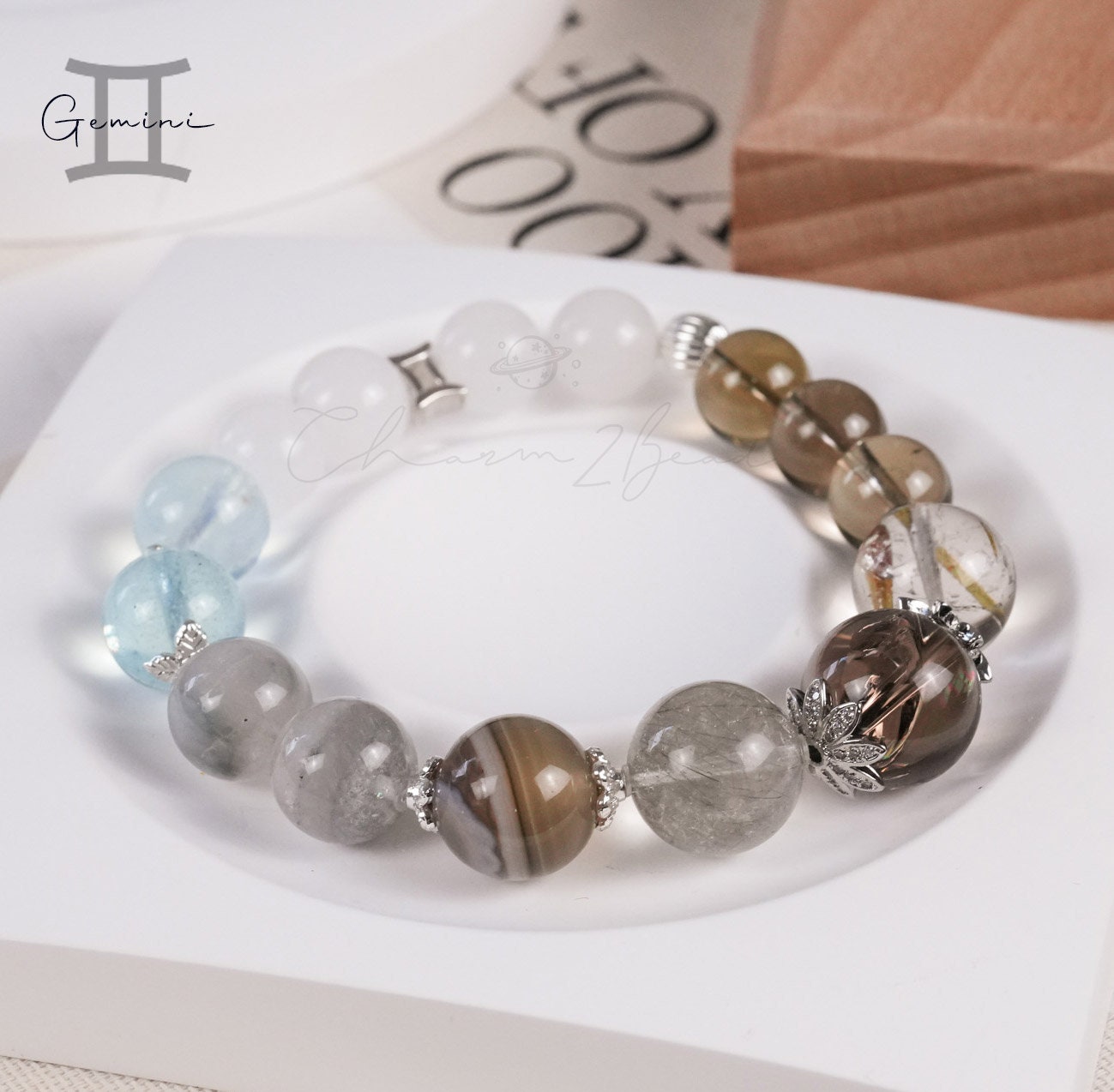 Gemini Horoscope Lucky Guardian Crystal Natural Gemstone Bracelet Handmade Original Design