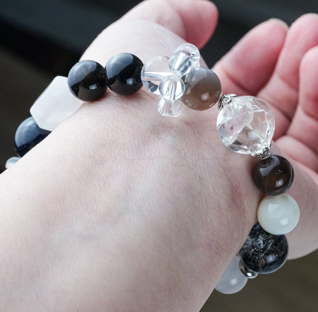 Precious Gemstone ANGEL & DEVIL Powerful Combinations of Healing Crystals Handmade Original Design Bracelet