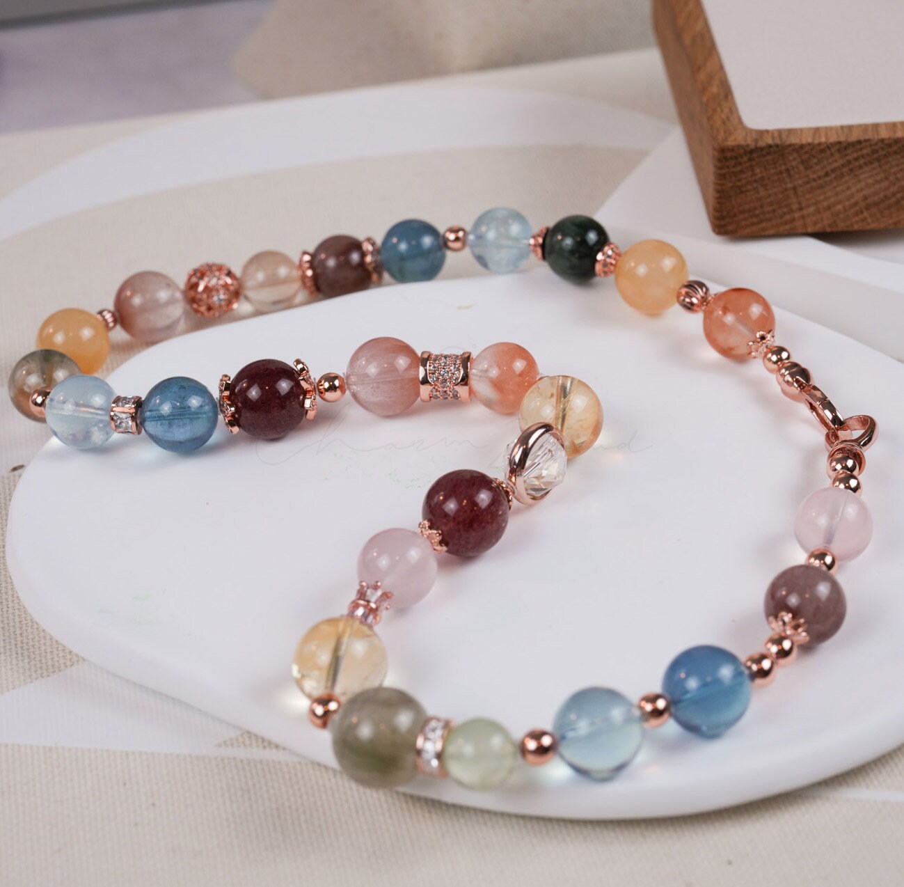 Crystals Necklace with Rose Gold Accent Precious Gemstone Natural Crystals Handmade Original Design Necklace