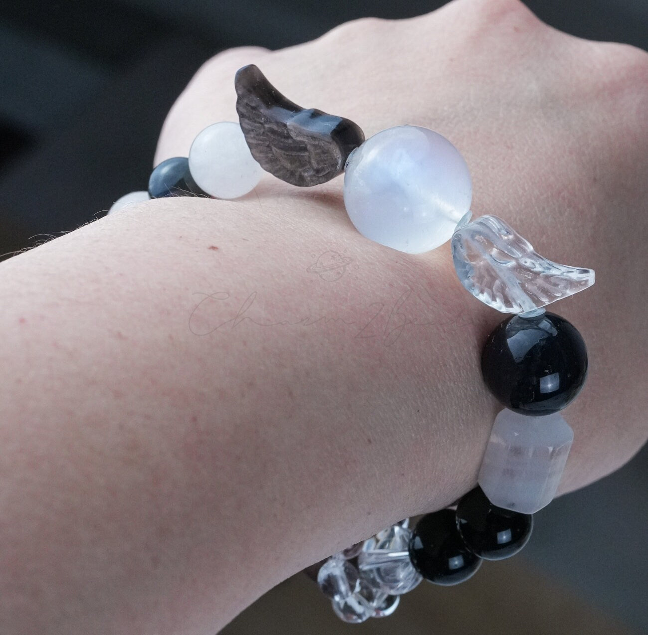 Precious Gemstone ANGEL & DEVIL Powerful Combinations of Healing Crystals Handmade Original Design Bracelet