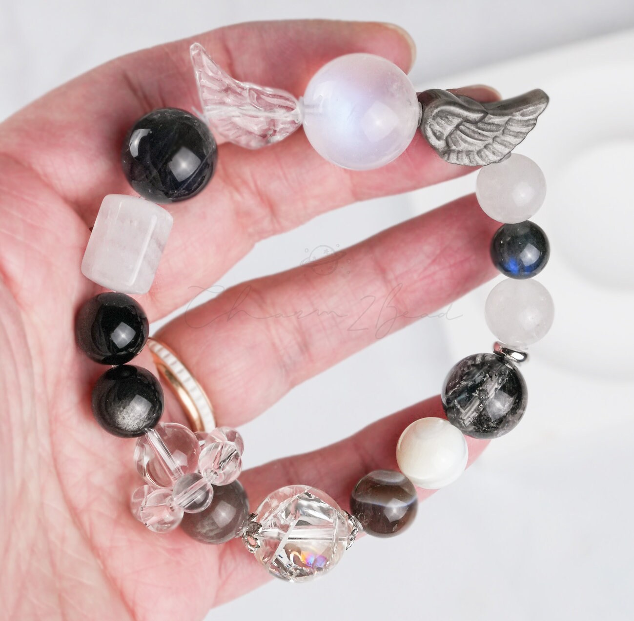 Precious Gemstone ANGEL & DEVIL Powerful Combinations of Healing Crystals Handmade Original Design Bracelet