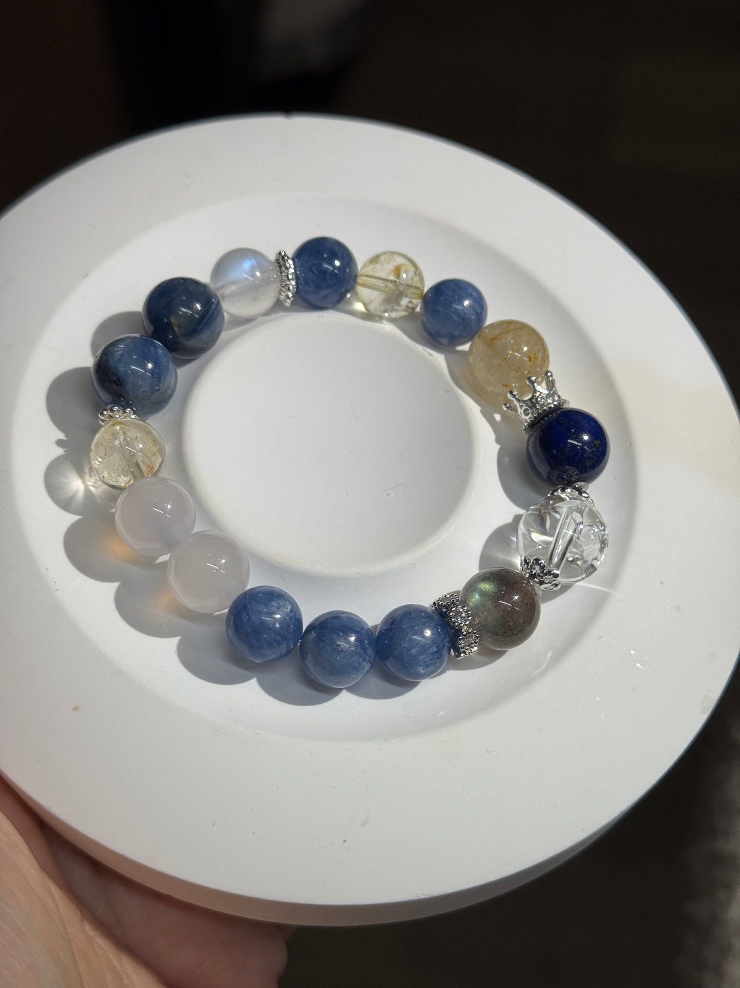 Kyanite, Citrine, Moonstone, Agate & Azeztulite Handmade Bracelet