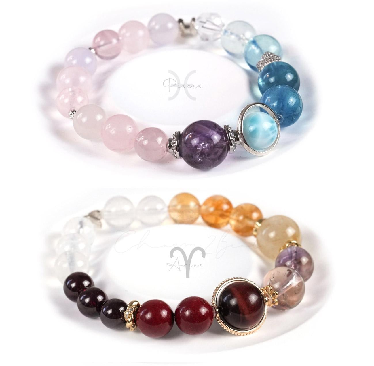 12 Horoscope Zodiac Crystal Bracelet - Elastic Astrology Jewelry Gift - Healing Gemstone Birthday Bracelet