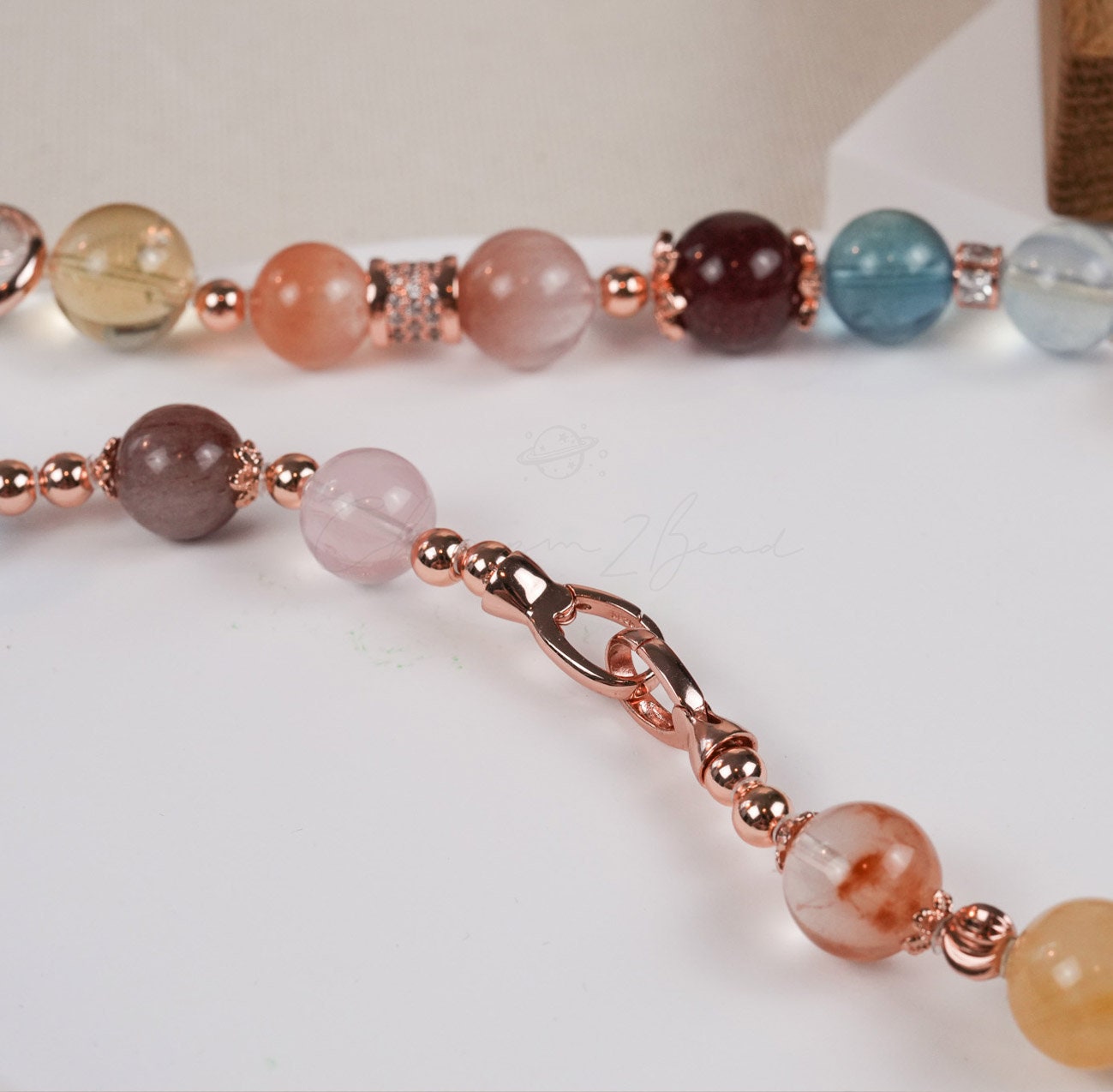 Crystals Necklace with Rose Gold Accent Precious Gemstone Natural Crystals Handmade Original Design Necklace
