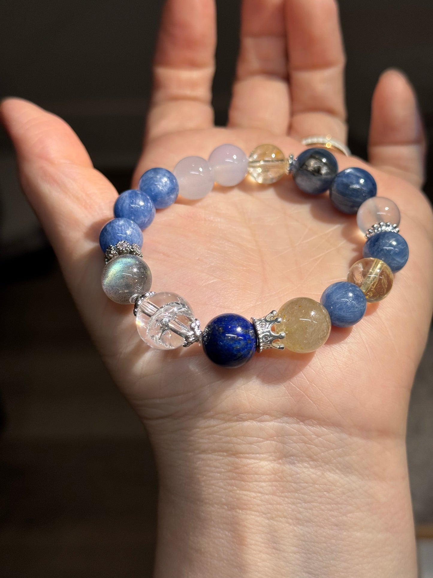 Kyanite, Citrine, Moonstone, Agate & Azeztulite Handmade Bracelet