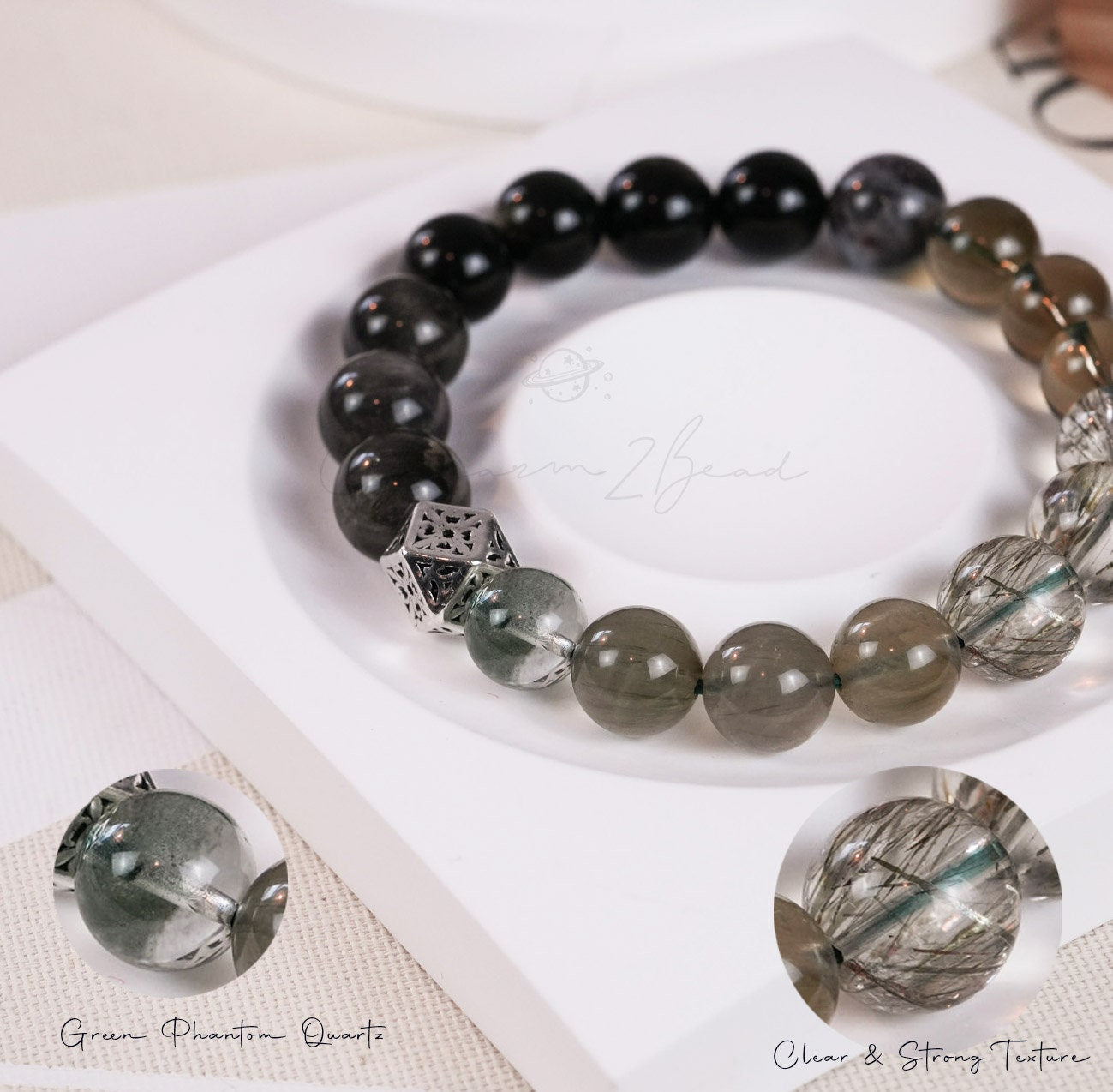 Precious Gemstone Dark Green & Black Powerful Combinations of Fortune Crystals Handmade Original Design Bracelet