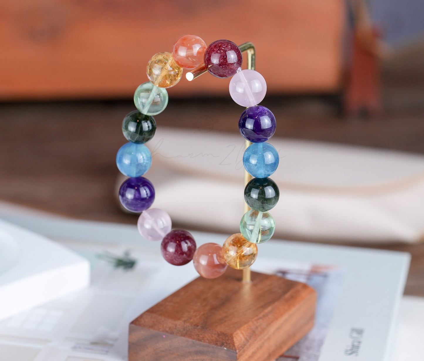 Ultra Rare Quality AAA 13mm Healing Bracelet Rainbow Color, Amethyst, Citrine Quartz, Rose Quart, Aquamarine Handmade Original Design