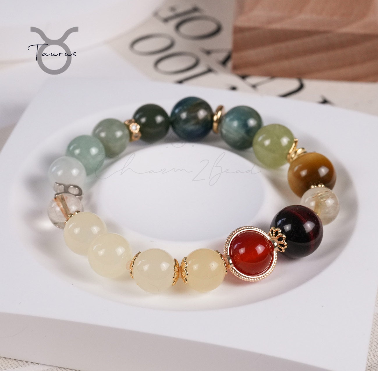 Taurus Horoscope Lucky Guardian Crystal Natural Gemstone Bracelet Handmade Original Design