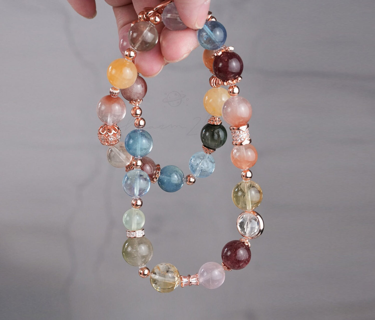 Crystals Necklace with Rose Gold Accent Precious Gemstone Natural Crystals Handmade Original Design Necklace