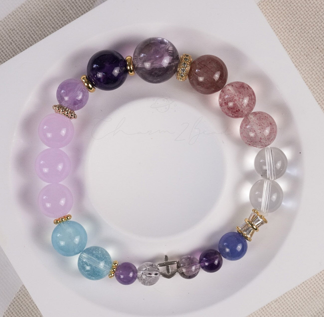 Sagittarius Horoscope Lucky Guardian Crystal Natural Gemstone Bracelet Handmade Original Design on Elastic Band