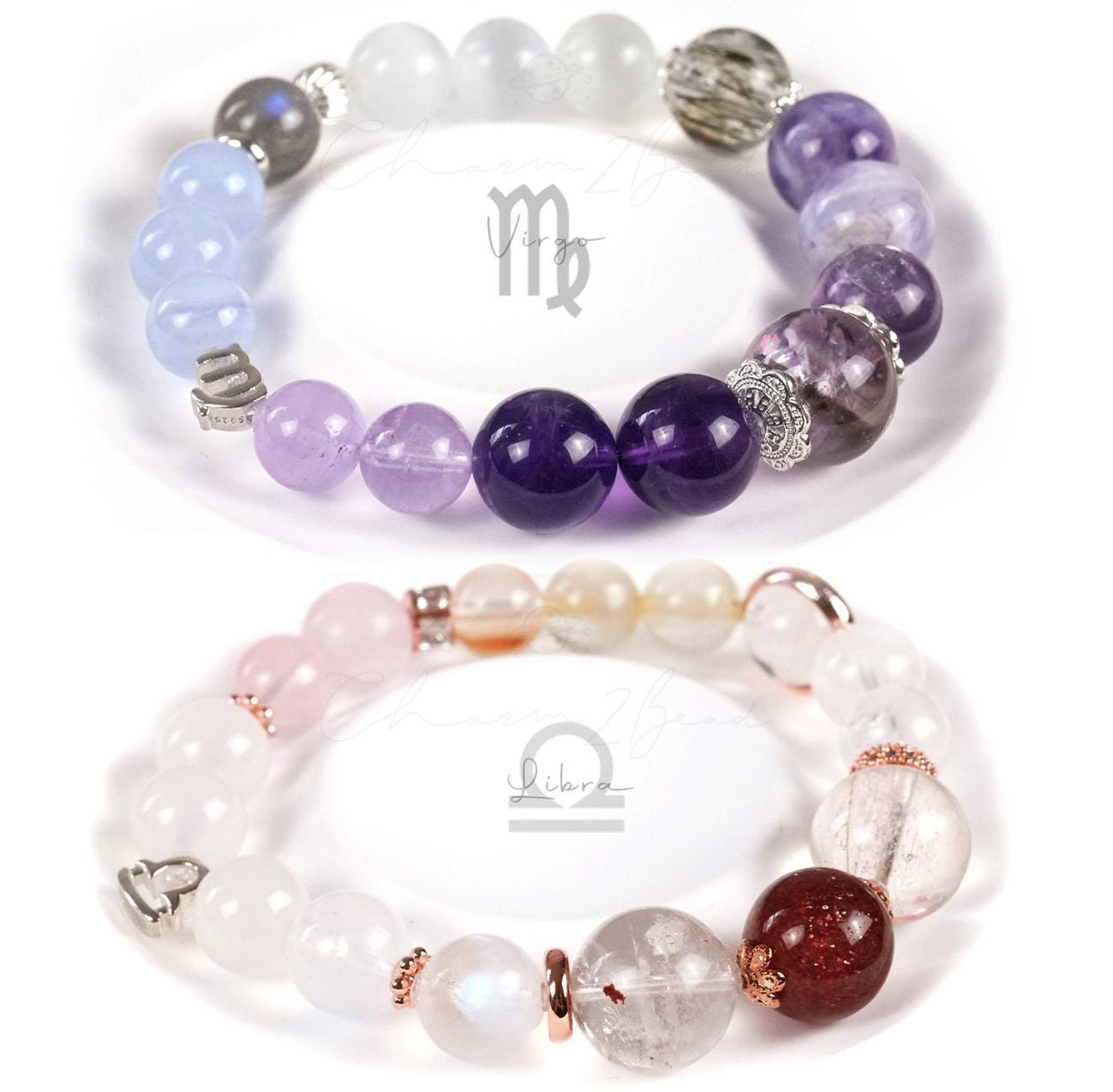 12 Horoscope Zodiac Crystal Bracelet - Elastic Astrology Jewelry Gift - Healing Gemstone Birthday Bracelet