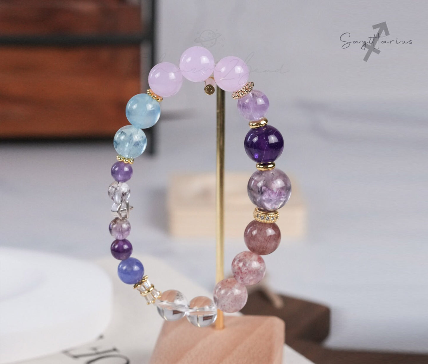 Sagittarius Horoscope Lucky Guardian Crystal Natural Gemstone Bracelet Handmade Original Design on Elastic Band