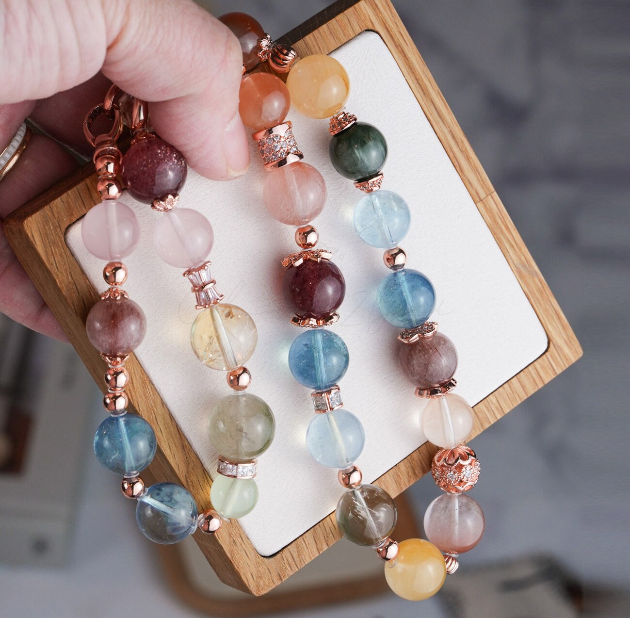 Crystals Necklace with Rose Gold Accent Precious Gemstone Natural Crystals Handmade Original Design Necklace