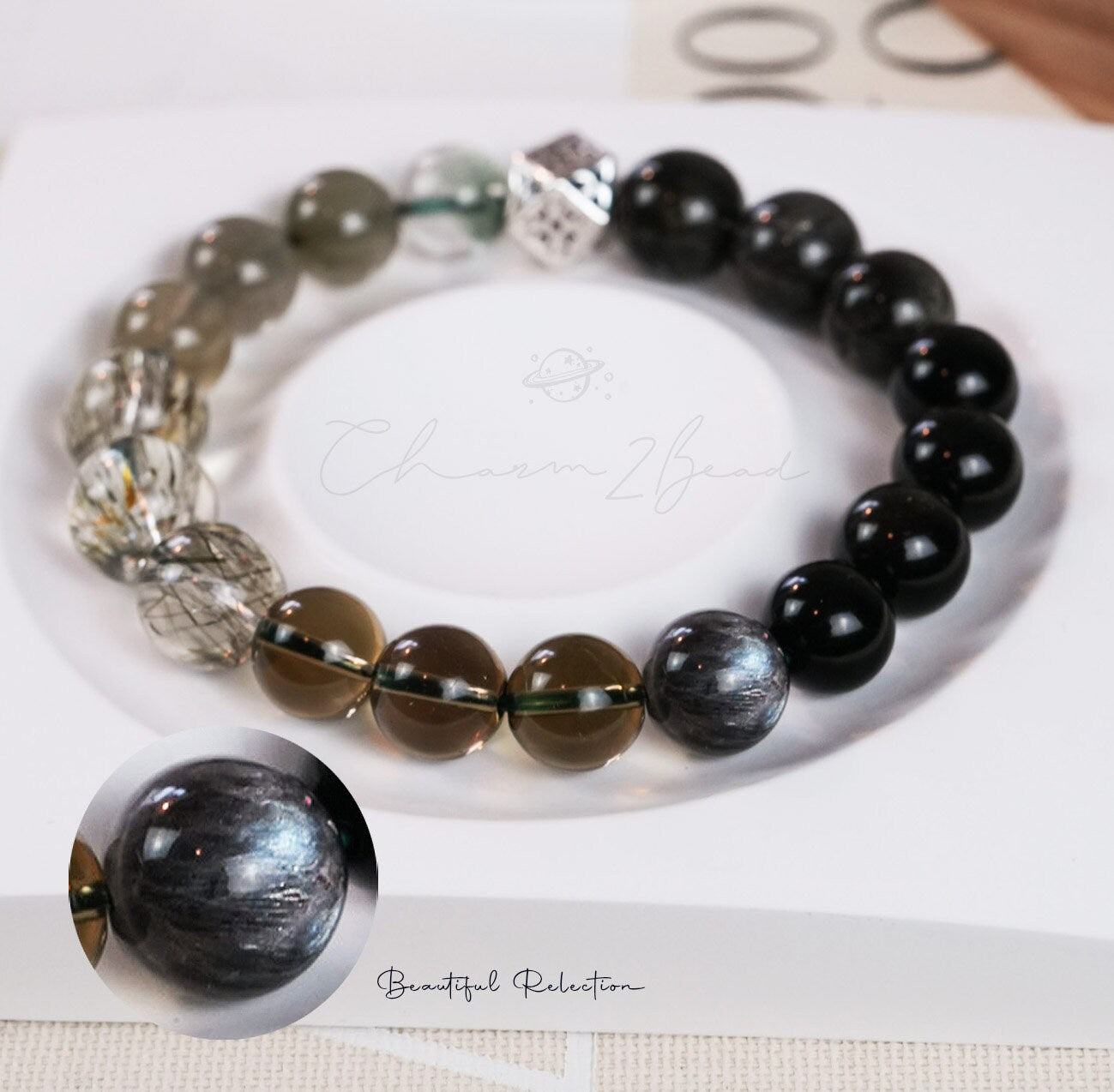 Precious Gemstone Dark Green & Black Powerful Combinations of Fortune Crystals Handmade Original Design Bracelet