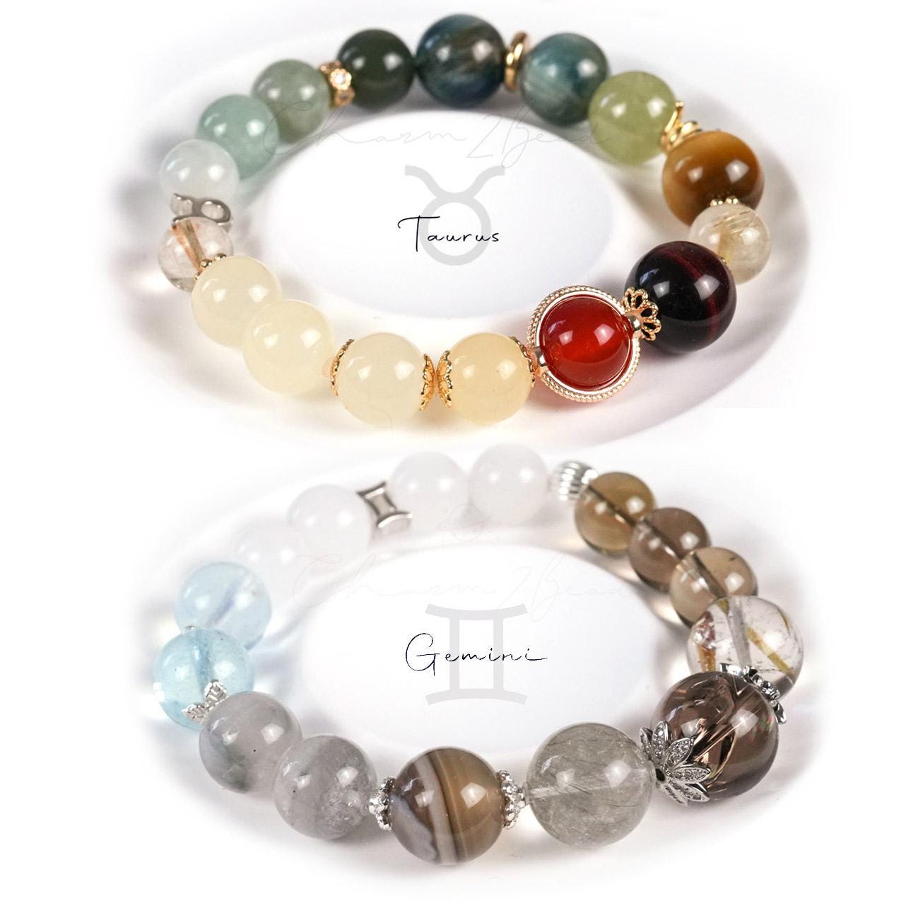 12 Horoscope Zodiac Crystal Bracelet - Elastic Astrology Jewelry Gift - Healing Gemstone Birthday Bracelet