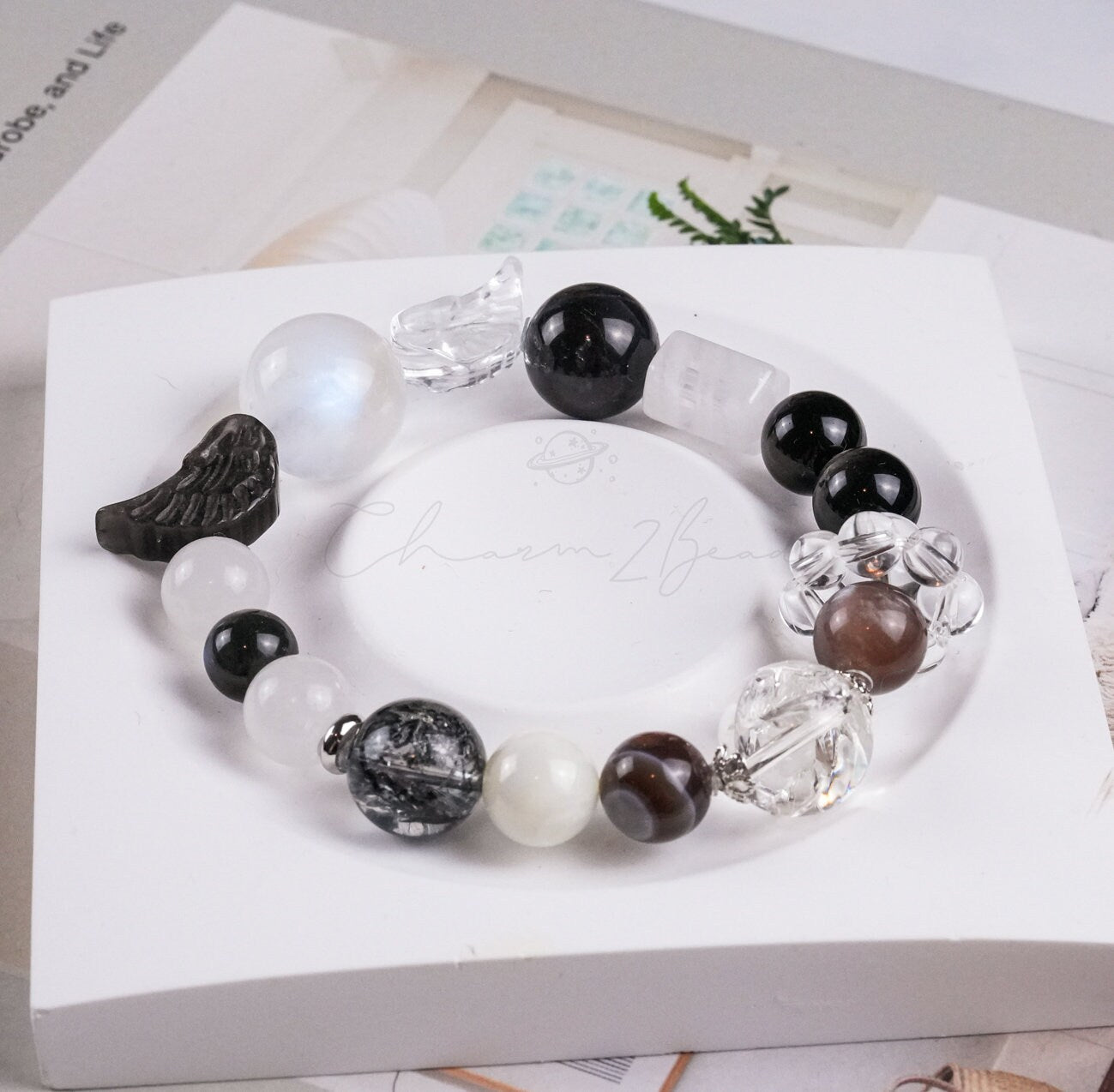 Precious Gemstone ANGEL & DEVIL Powerful Combinations of Healing Crystals Handmade Original Design Bracelet