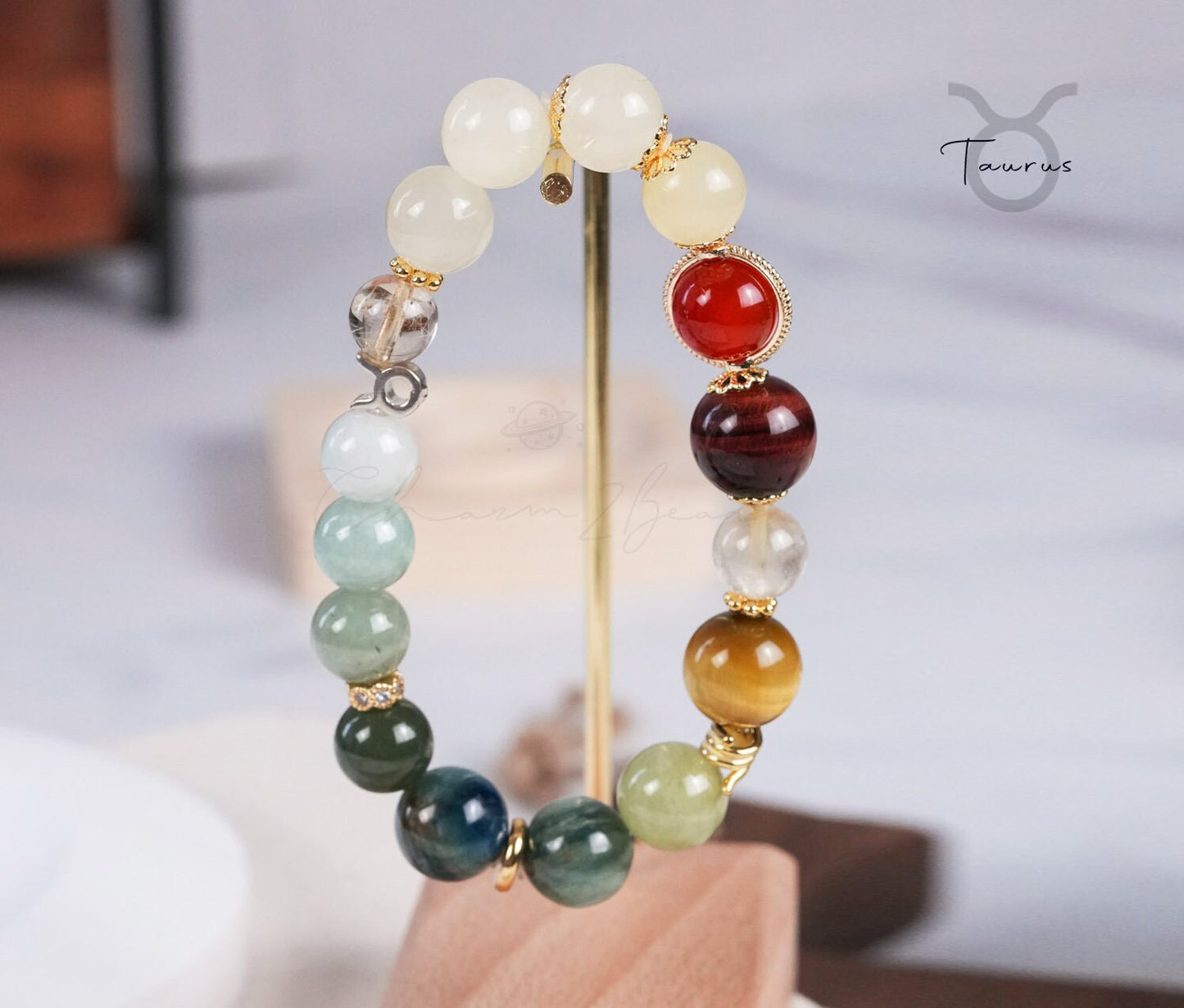 Taurus Horoscope Lucky Guardian Crystal Natural Gemstone Bracelet Handmade Original Design