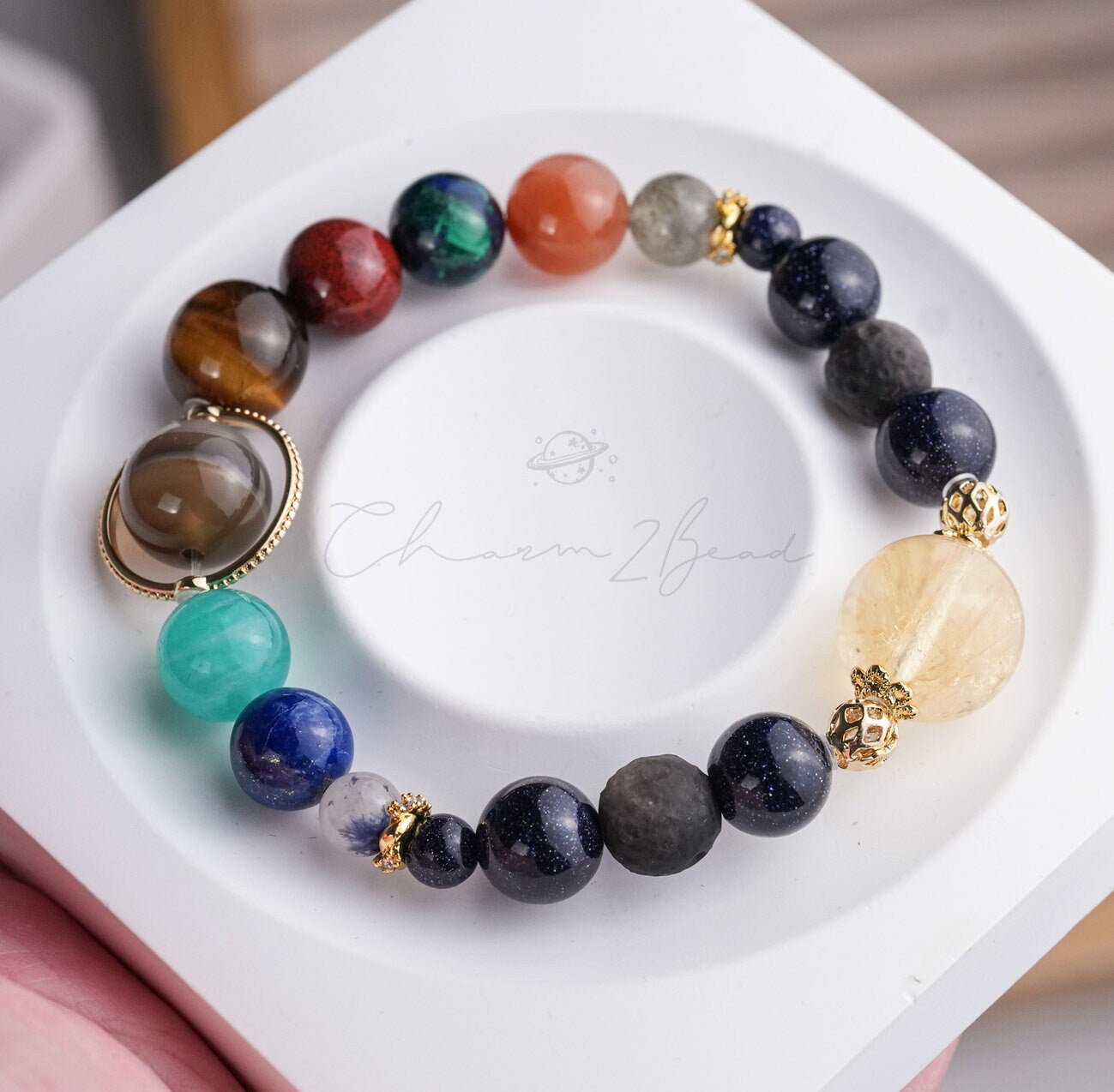 Precious Gemstone Planet Universe Solar System Handmade Original Design Bracelet