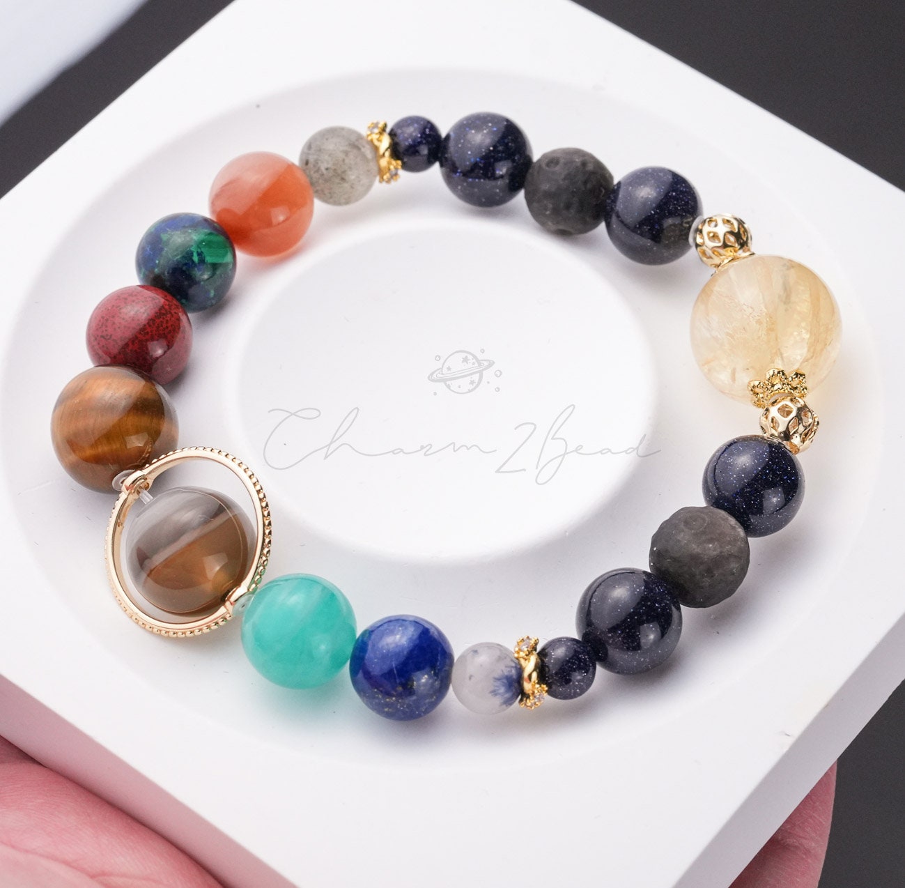 Precious Gemstone Planet Universe Solar System Handmade Original Design Bracelet