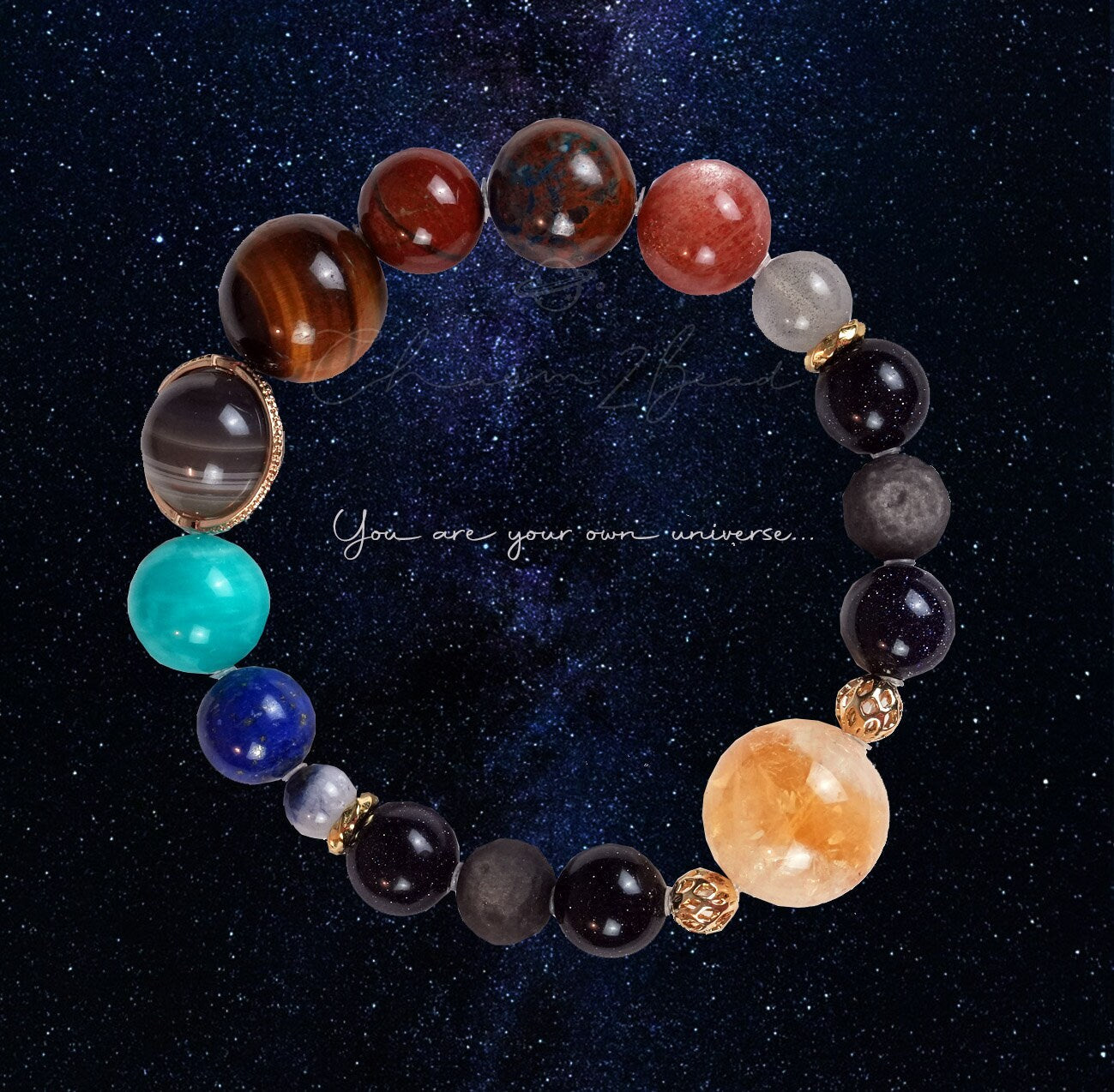 Precious Gemstone Planet Universe Solar System Handmade Original Design Bracelet