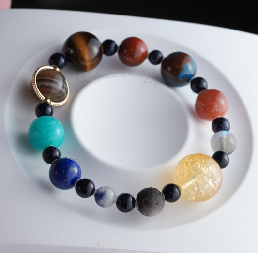 Precious Gemstone Planet Universe Solar System Handmade Original Design Bracelet