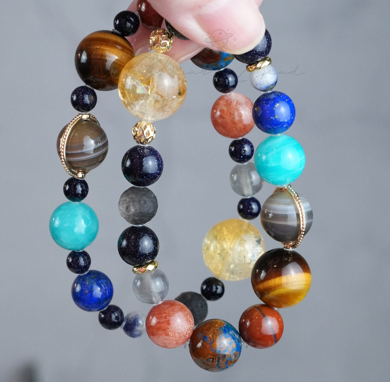 Precious Gemstone Planet Universe Solar System Handmade Original Design Bracelet