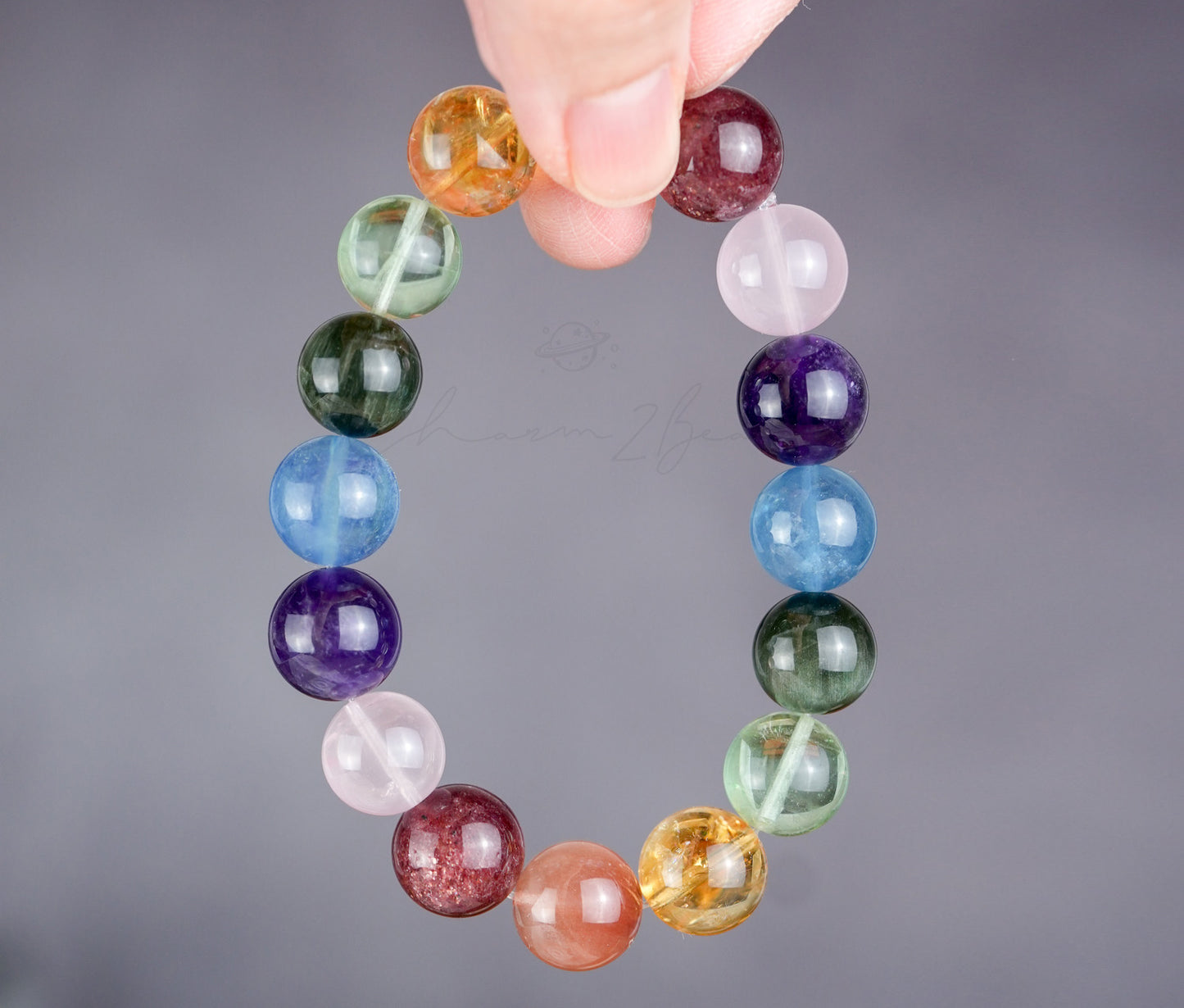 Ultra Rare Quality AAA 13mm Healing Bracelet Rainbow Color, Amethyst, Citrine Quartz, Rose Quart, Aquamarine Handmade Original Design