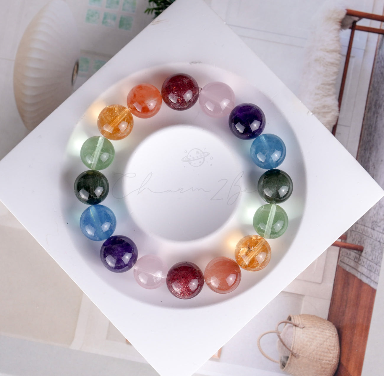 Ultra Rare Quality AAA 13mm Healing Bracelet Rainbow Color, Amethyst, Citrine Quartz, Rose Quart, Aquamarine Handmade Original Design