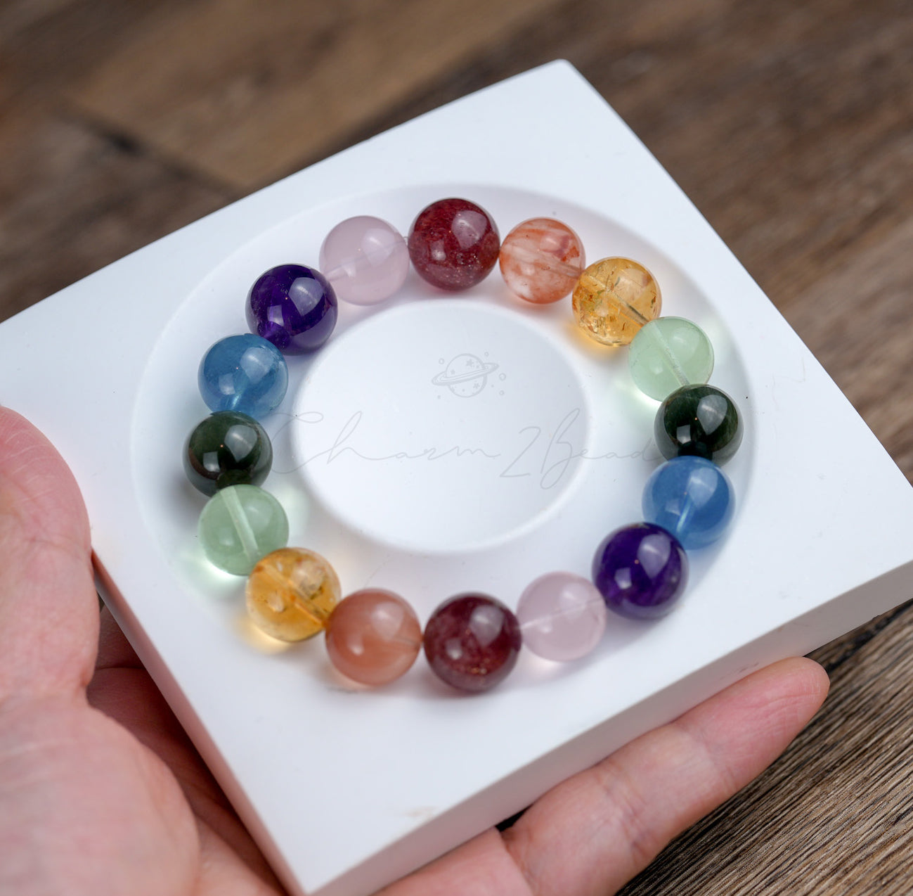 Ultra Rare Quality AAA 13mm Healing Bracelet Rainbow Color, Amethyst, Citrine Quartz, Rose Quart, Aquamarine Handmade Original Design