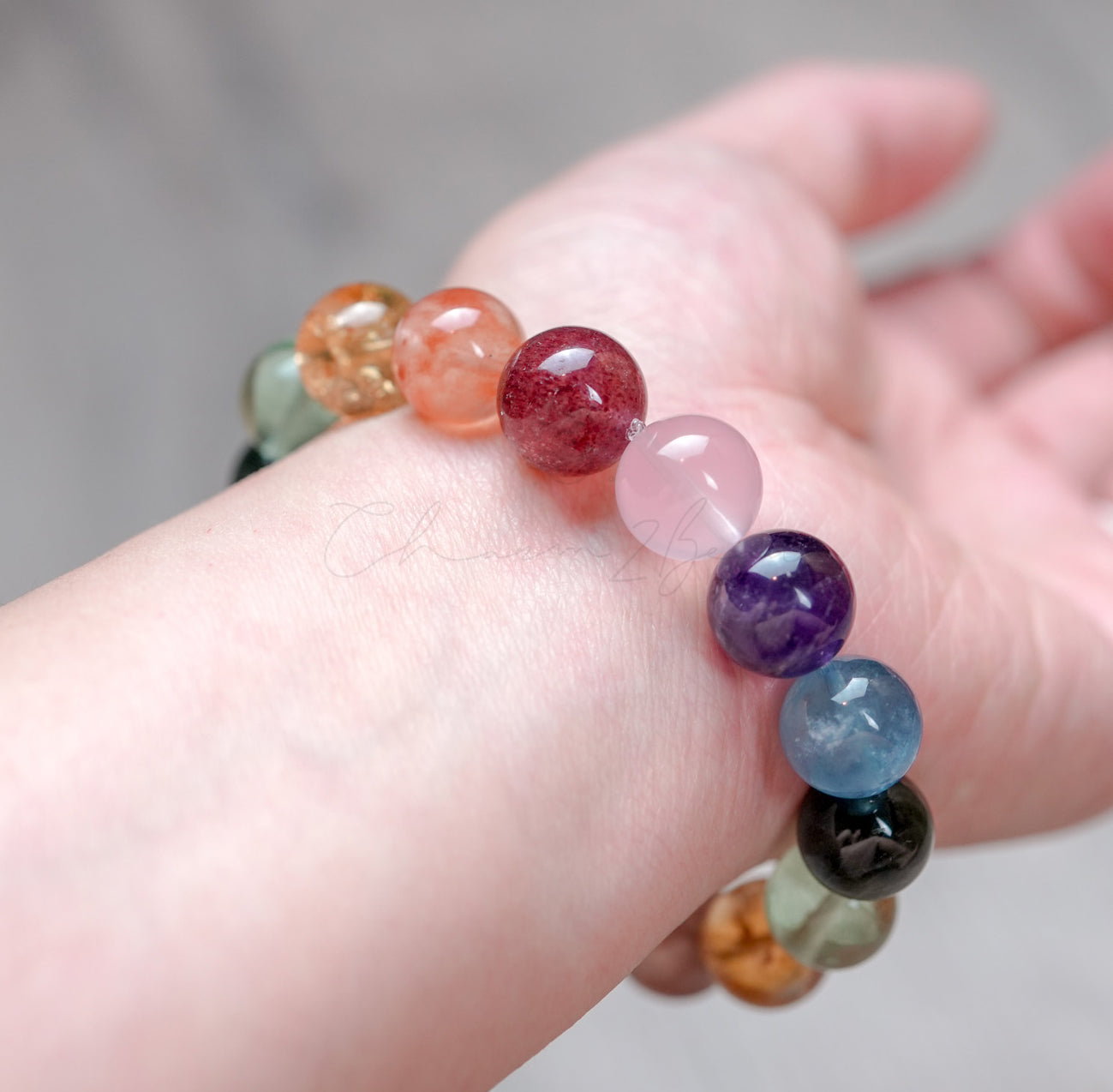 Ultra Rare Quality AAA 13mm Healing Bracelet Rainbow Color, Amethyst, Citrine Quartz, Rose Quart, Aquamarine Handmade Original Design