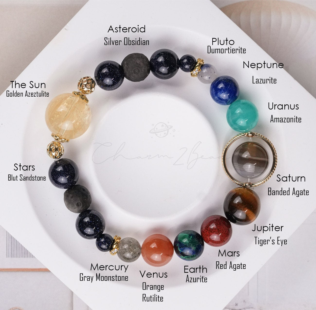 Precious Gemstone Planet Universe Solar System Handmade Original Design Bracelet